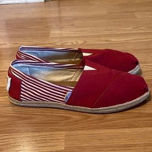 Women’s size 8.5 red and white stripped Tom’s
